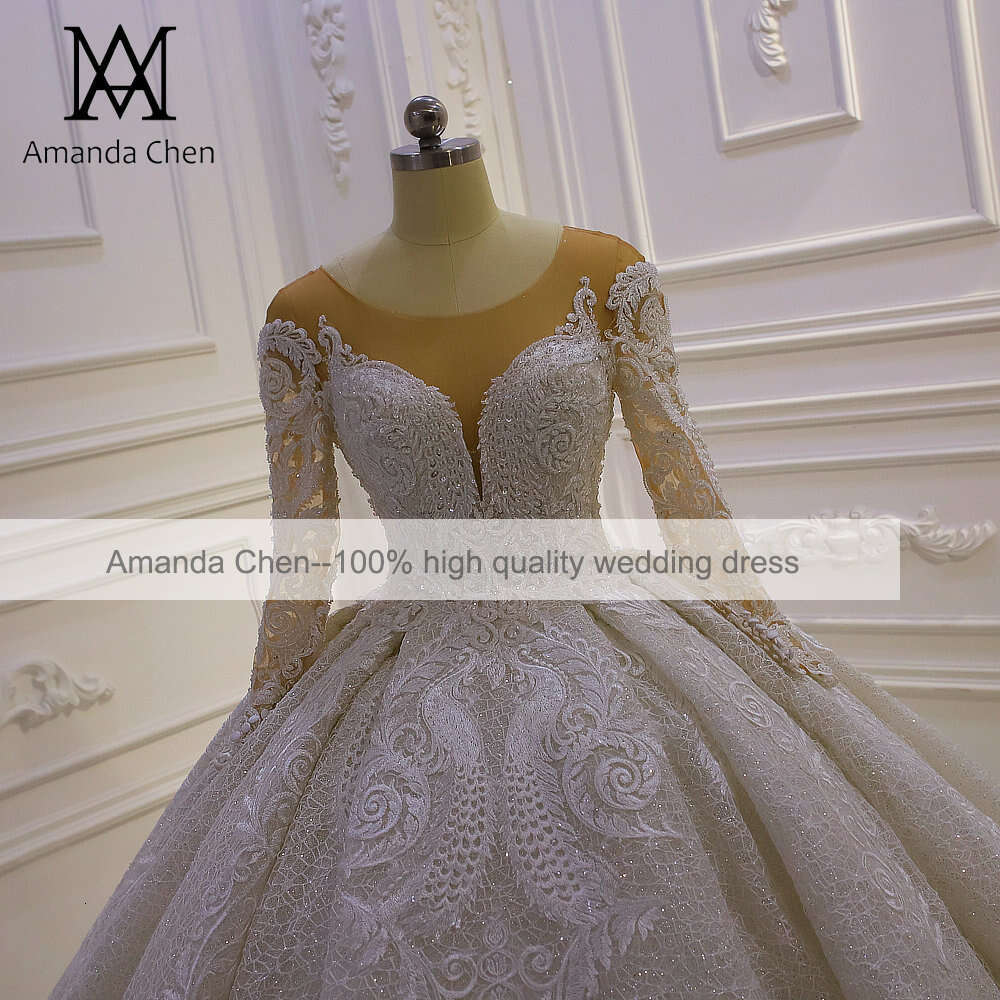 Long Sleeve Lace Tiered Skirts Mermaid Wedding Dress
