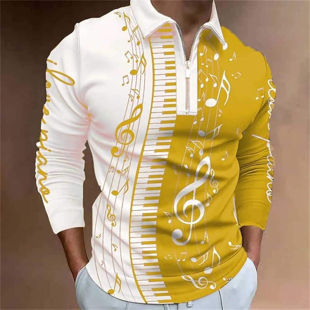 Mens Business and Leisure Button Long Sve T-shirt Spring/Summer 3D Printed Comfortable and Breathable Top W241106