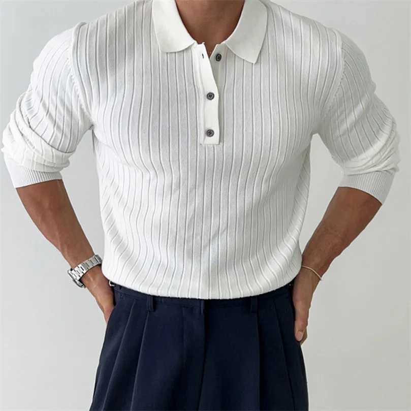 Autumn Long Sve Knitted Mens Shirt Solid Ele Mens Collar Top Mens Clothing for Business and Leisure W241106