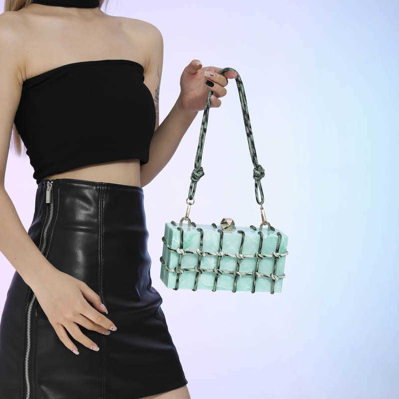 Acrylic Box Bag Fashionable Knitted Single Shoulder Women's White Crossover Banquet Bag 241115