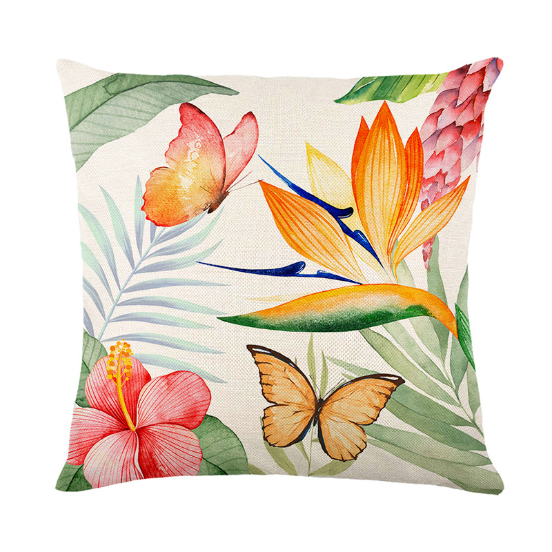 Linen Throw Pillow Cover 18x18 Inch Spring Vintage Watercolor Birds Flowers Green Plants Home Decor Pillowcase Square Cushion Cover for Sofa Bed Couch