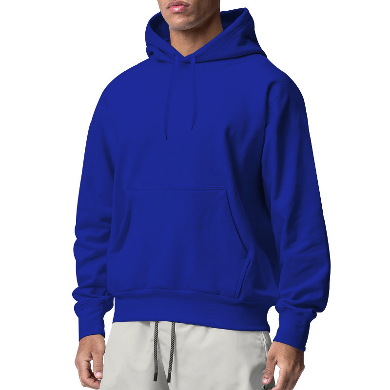 New designer autumn and winter new men's solid color wool sports hooded sweatshirt with hat rope