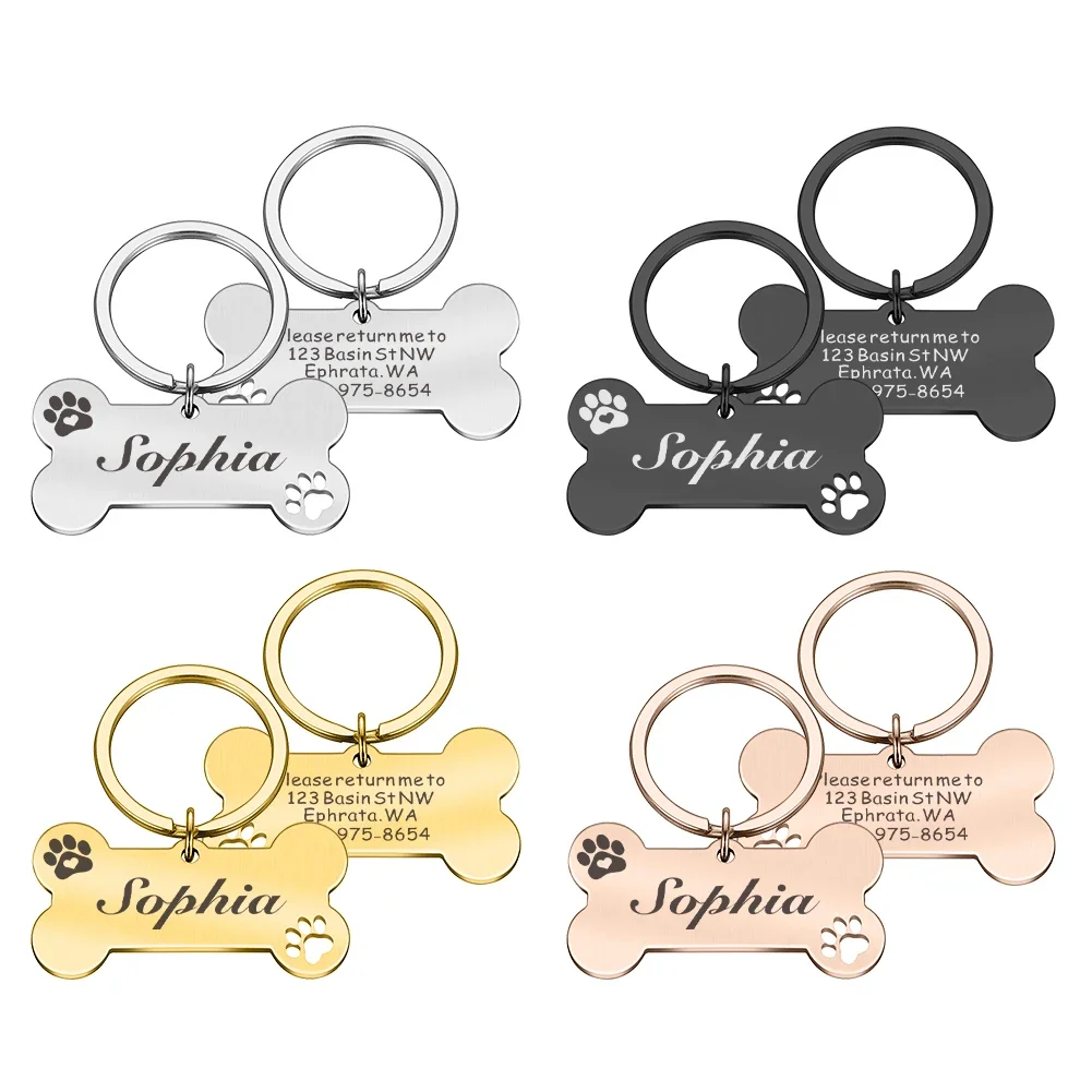 Personalized Dog Collar Address ID Tags for Dogs Medal with Engraving Name Customizable Kitten Puppy Accessories Necklace Chain