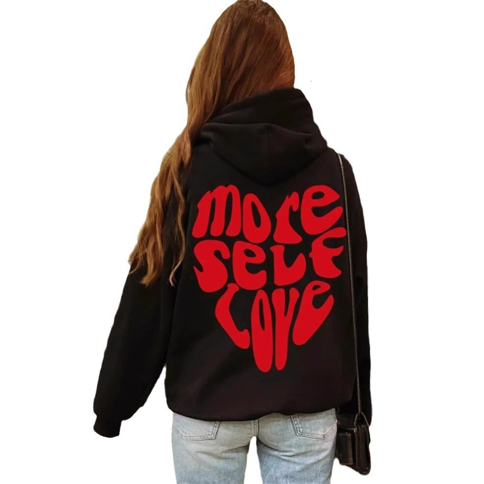 New designer American minimalist new product featuring off shoulder sleeves and Gothic printed hooded sweatshirt