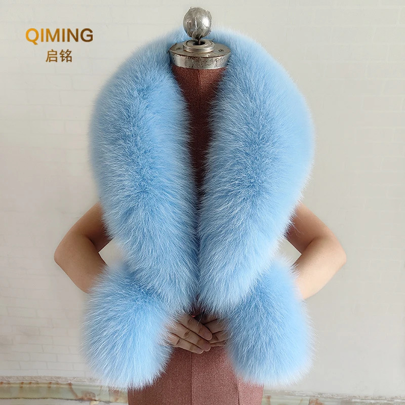 Winter natural real fox fur collar fur scarf womens mens coat jacket fur shawl fur cuff set warm fur shawl wrapped scarf 241106