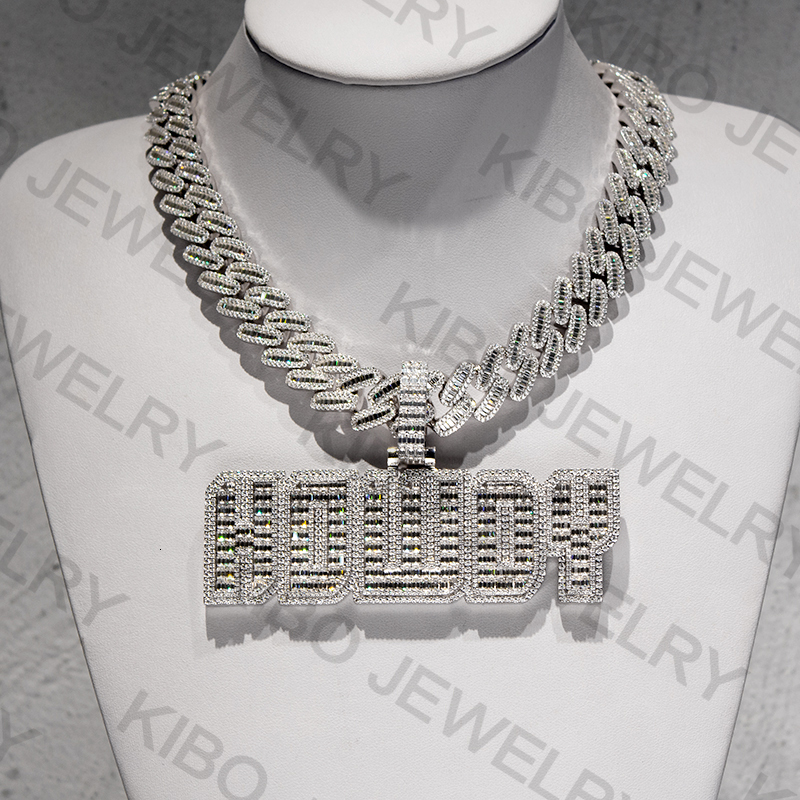 Chains Baguette Cut Dia 18mm Men Necklace Sier Iced Out VVS Moissanite Cuban k Chain
