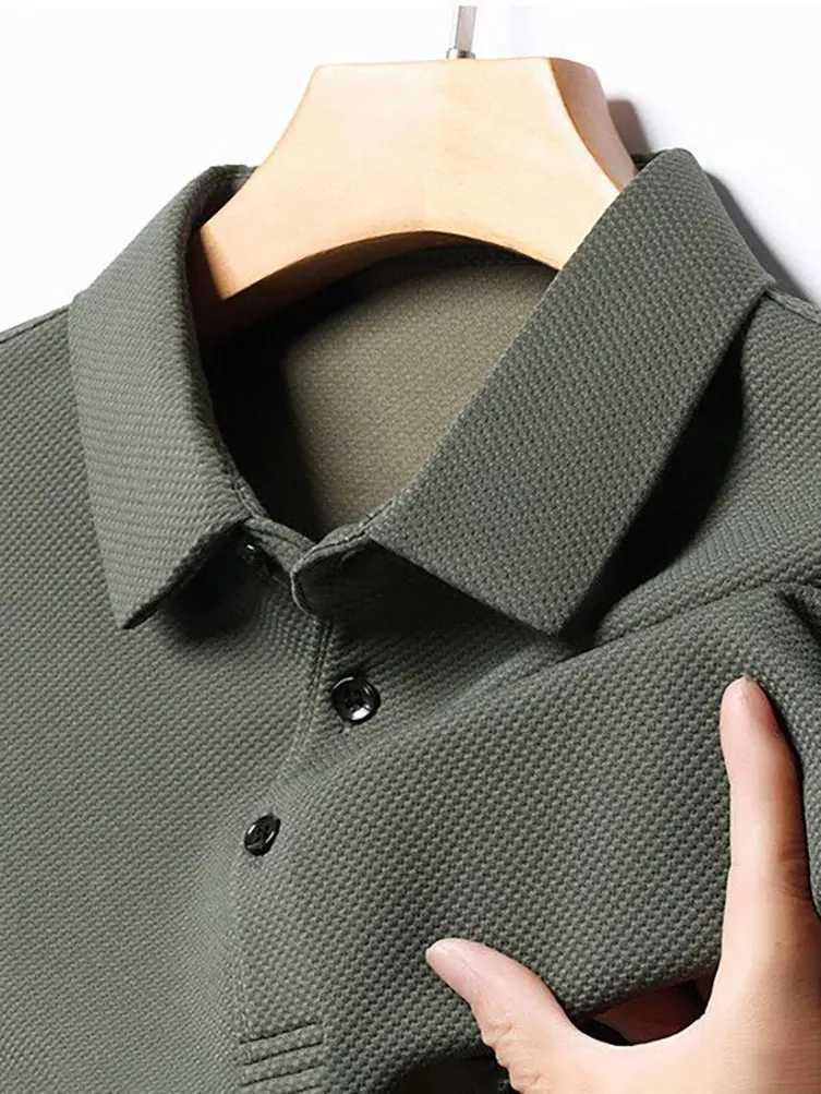 100% pure cotton mens long Sve T-shirt dad collar loose casual T-shirt work clothes for spring and summer 2023 new item W241106