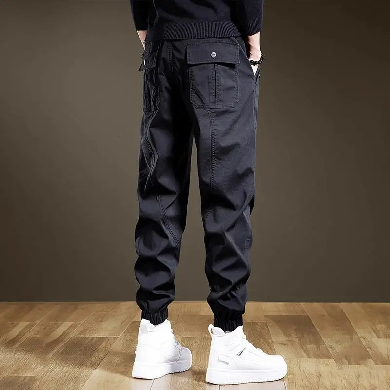 Trousers Man Multi Pocket Multipockets Joggers Harem Cargo Pants for Men Black in Loose Regular Fit est Korean Style 241104