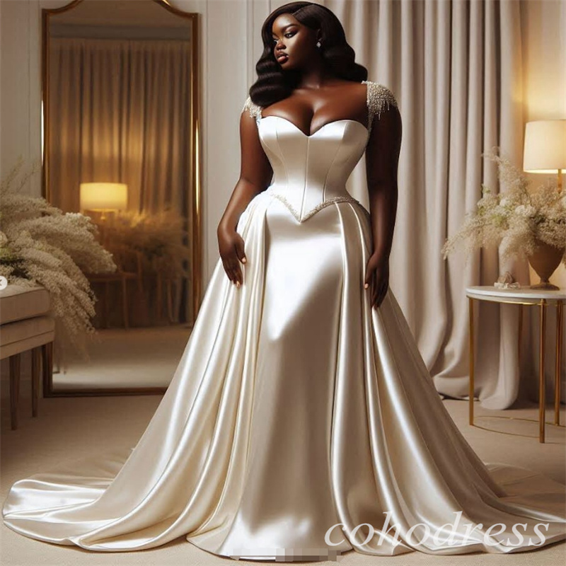 Unique Mermaid Wedding Dresses With Overskirt South African Cap Sleeves Beaded Silk Satin Church Bridal Gowns Elegant Plus Size Vestio De Novias 2025