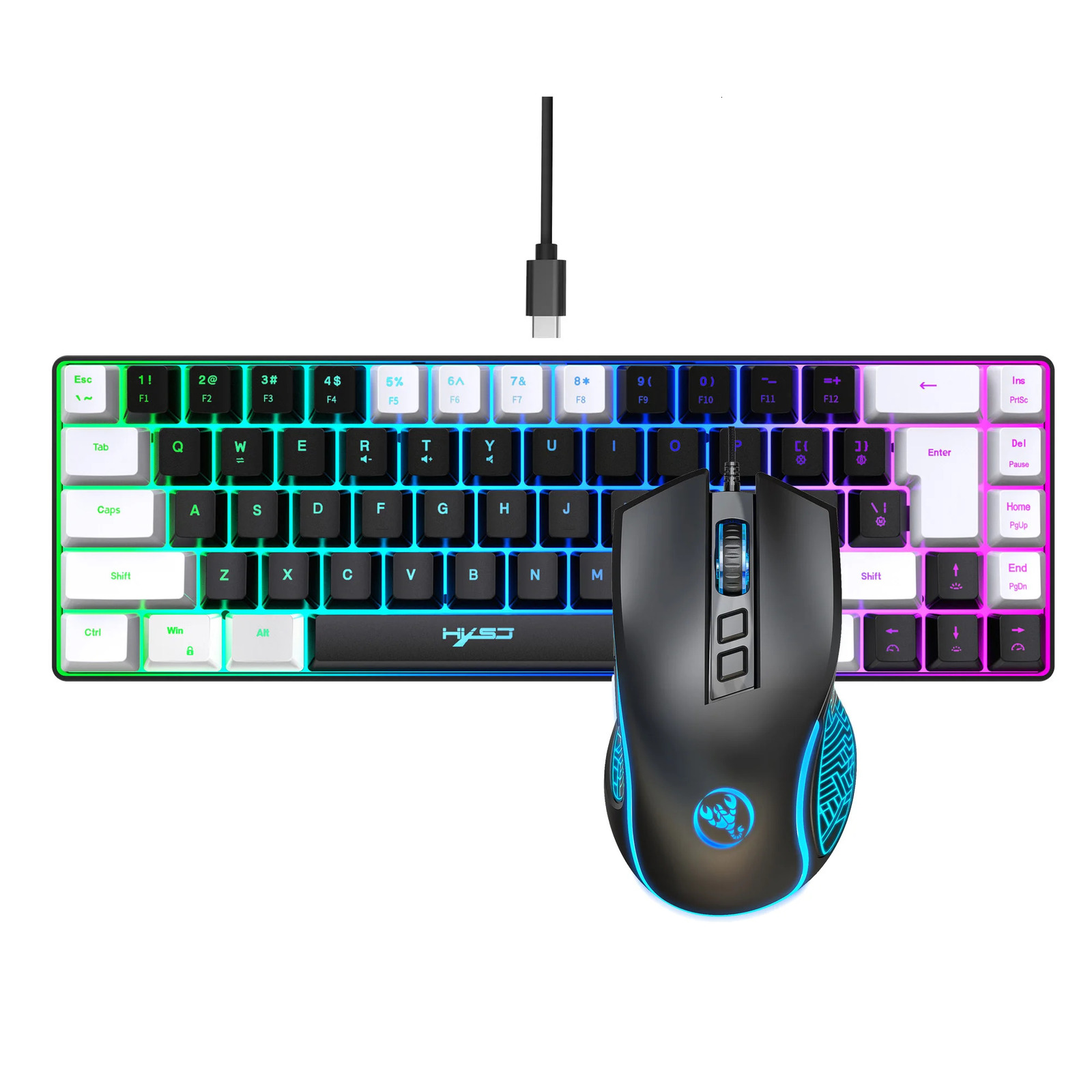 The latest HXSJ mini V200 68 key mechanical induction keyboard compact RGB illuminated gaming mouse and PC gaming keyboard combination for 2024 241106