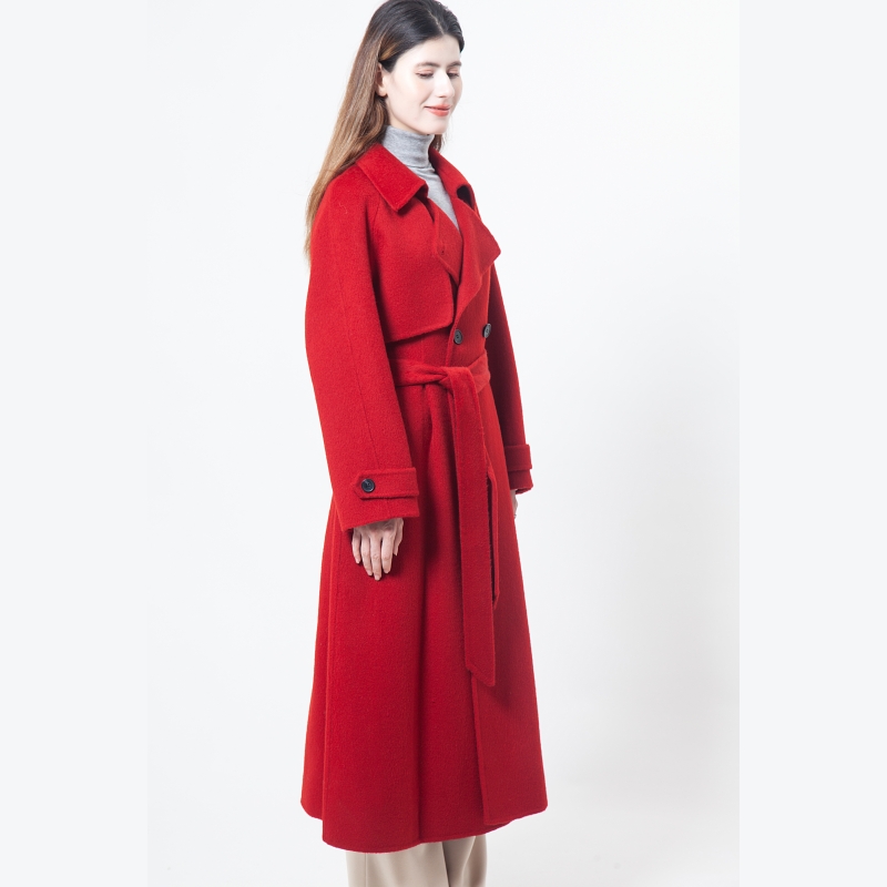 Chic ladies' wool long coat tailored to fit - delicate red winter wear an elegant handmade wool coat