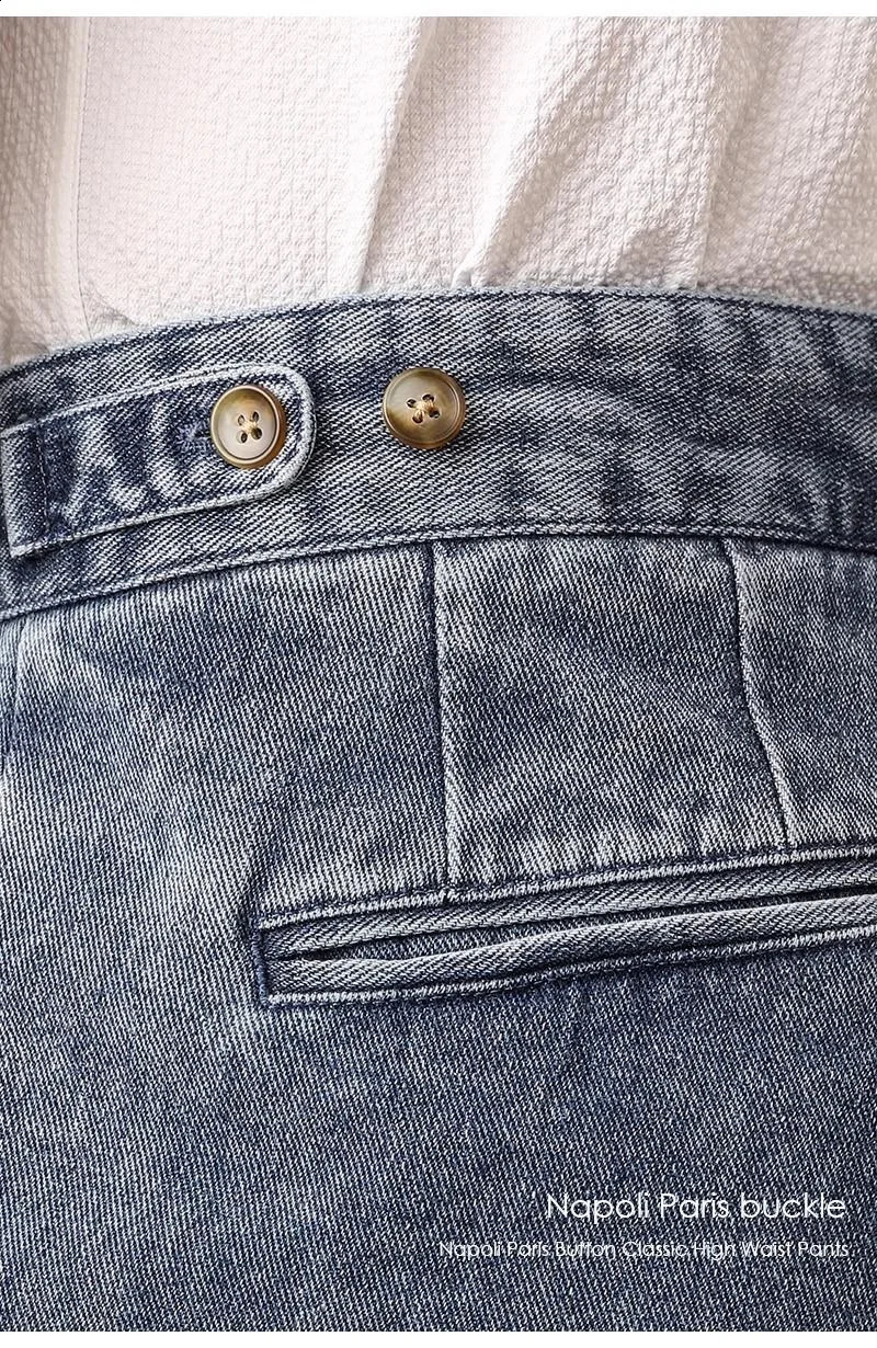 Fashion Vintage Men Naples Jeans Pants British Styles Waist Buckle Trousers Autumn Business Gentleman Casual Denim 241104