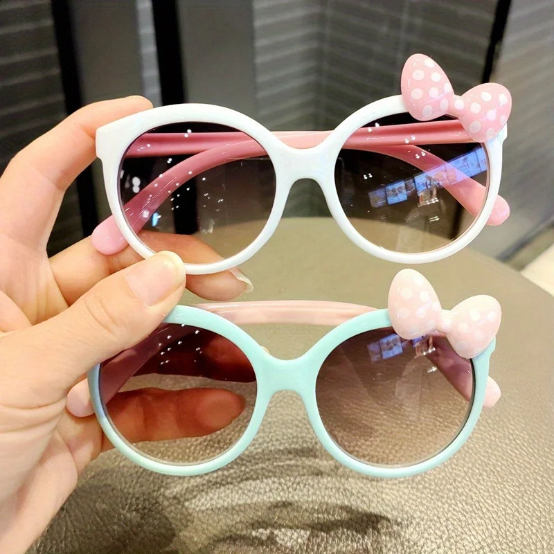 Adorable Color Block With Bow Decor Large Frame Sunglasses Teens Boys Girls Outdoor Party Vacation Travel kids eyewear 240402