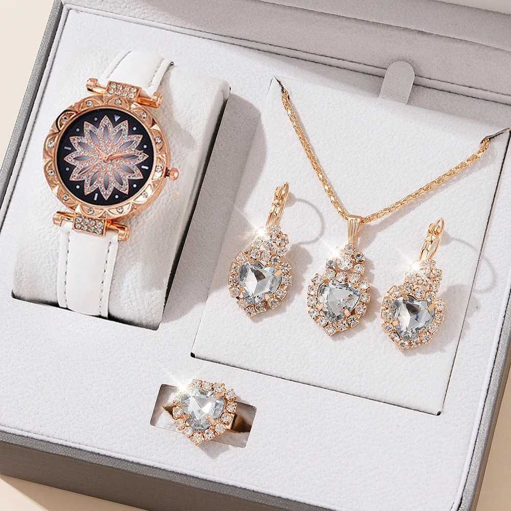 5-piece watch set suitable for ladies warm leather band watch simple casual warm analog watch bracelet gift Montessori womens (no box) X241106