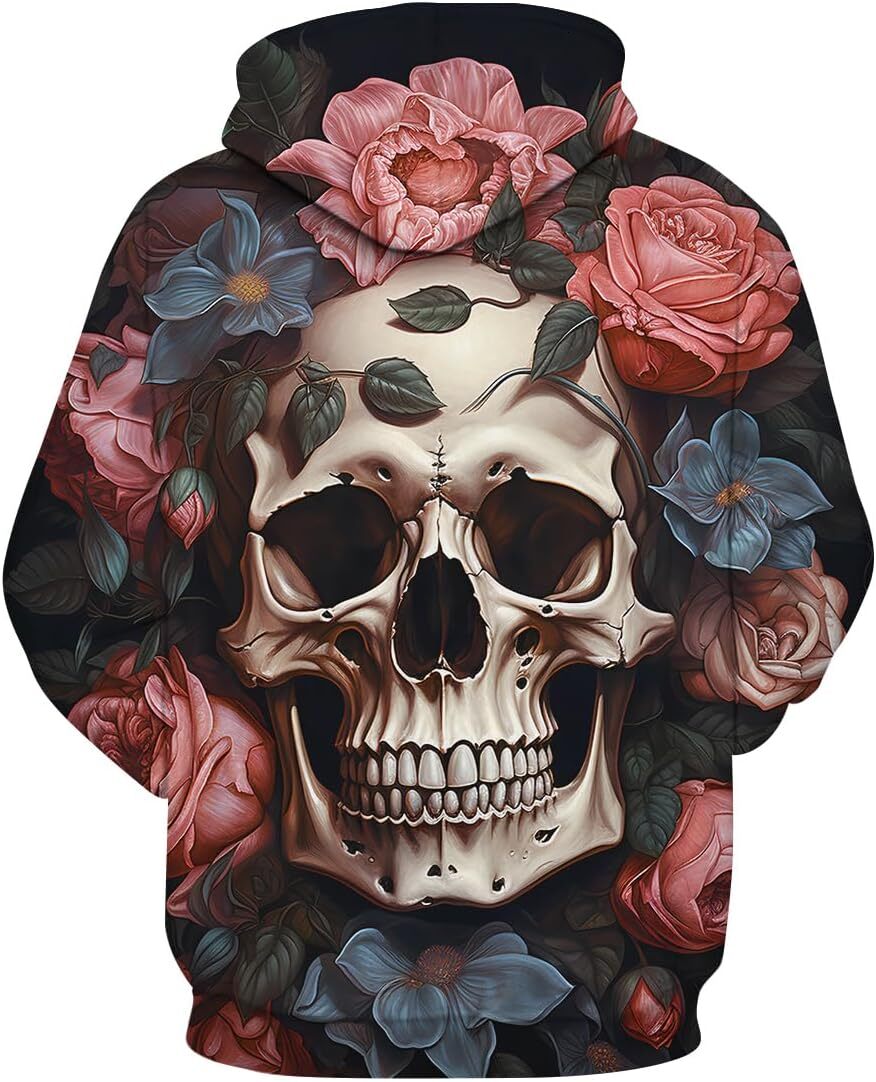 Hoodie for Mens Womens Retro Psychedelic Floral Skull Print 3D Printing Skeleton Sweatshirts Pullover Graphic Fashion Trends