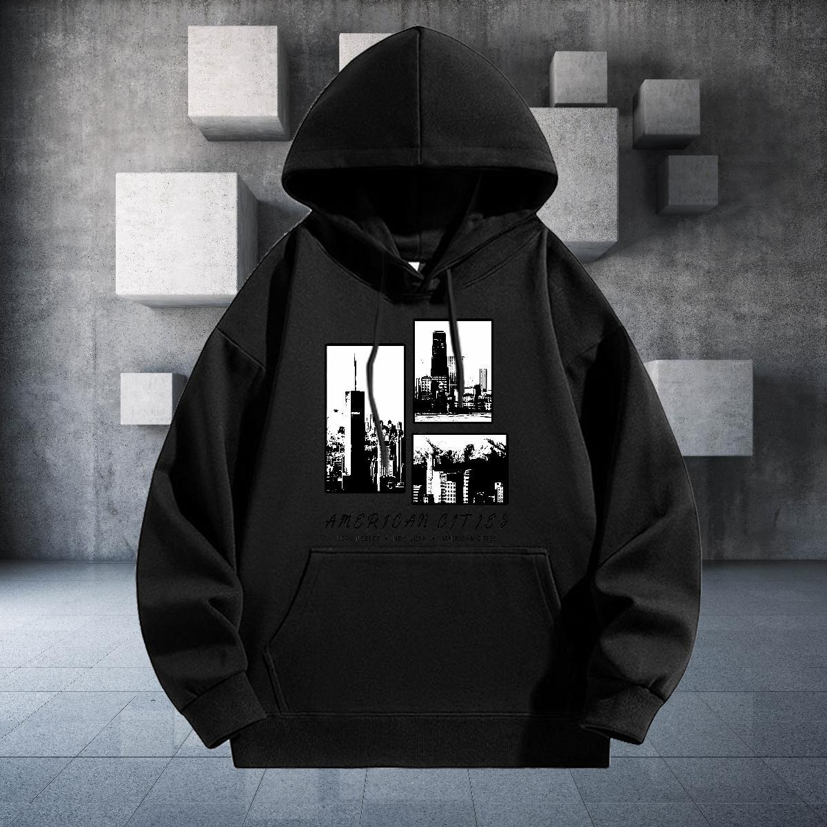 Customized Mens Hoodie Cool Men's Hooded Sweatshirt Plus Size Custom Clothes Hip Hop Street Hooded Collar Long Sleeve Thick Plush