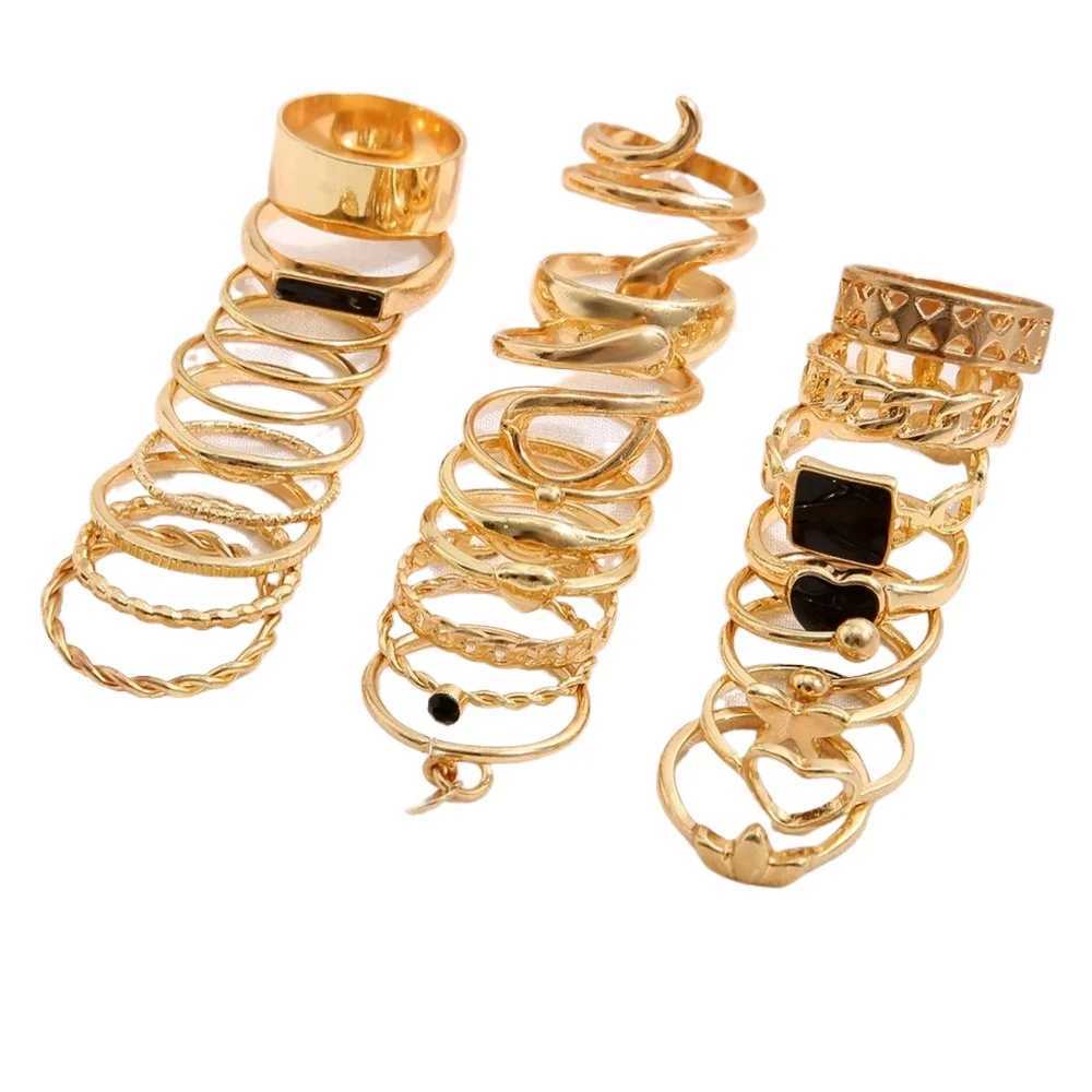Up to 27 pieces of vintage snake ring set suitable for warm metal gold-plated Geely hollow finger rings jewelry gifts X241106