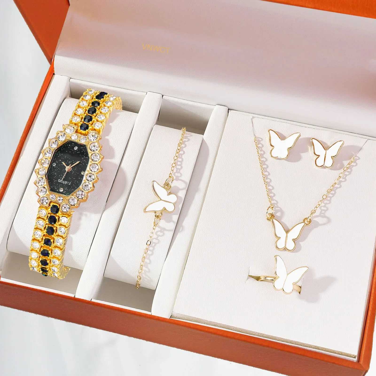 Wens Watch Jewelry Set Wens Watch Fashion Rhinestone Stainless Steel Quartz Watch Womens Watch Reloj Mujer X241106