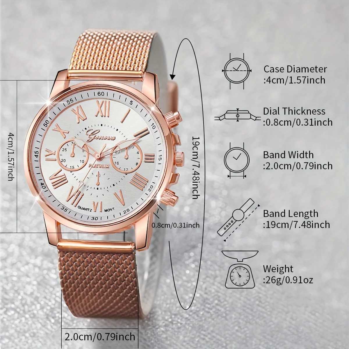 Fashionable quartz watch and rhinestone 6-piece jewelry set - perfect casual or Vntine gift for her X241106