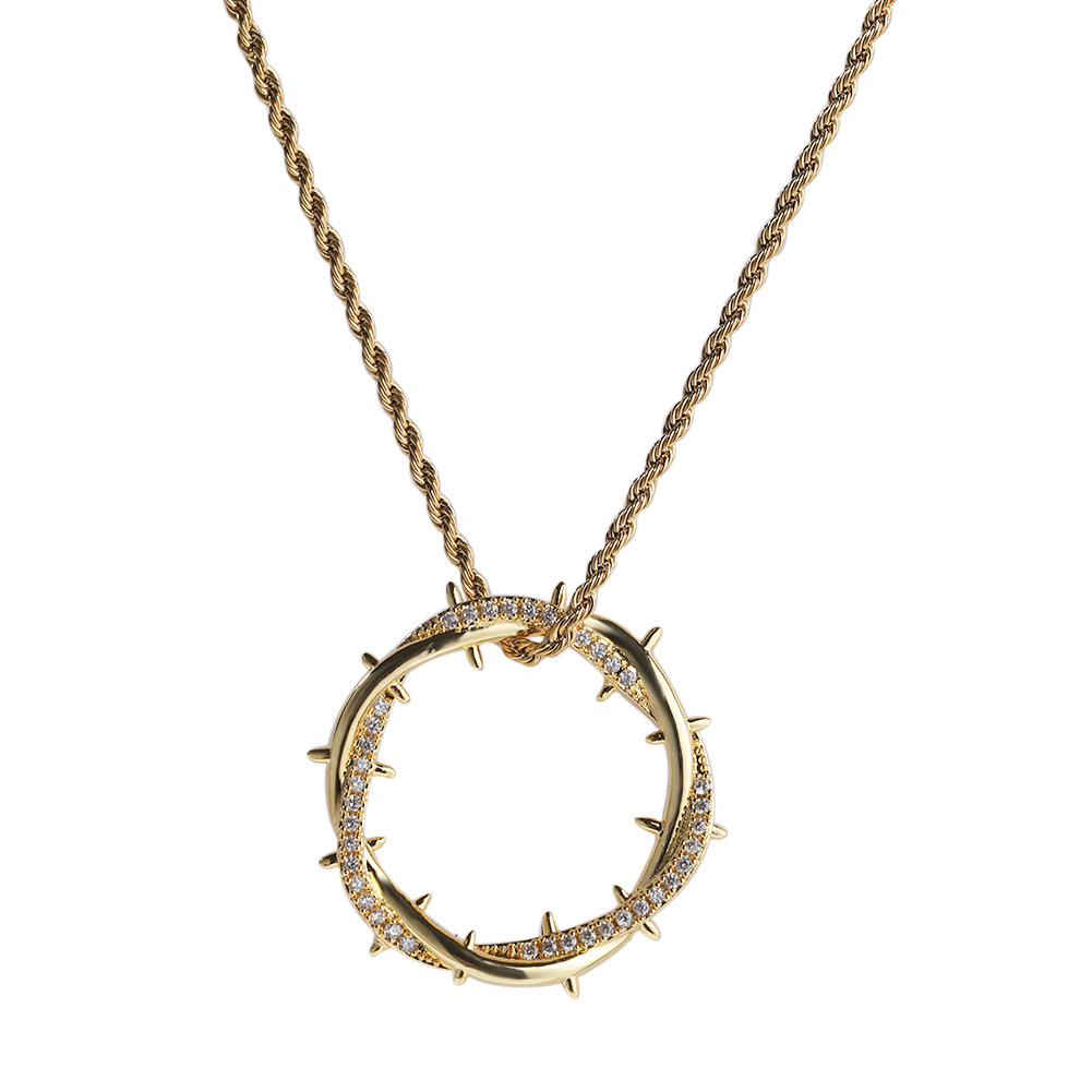 Vintage Thorns Crown Pendant Necklace Women Men 18K Real Gold Plated Jewelry