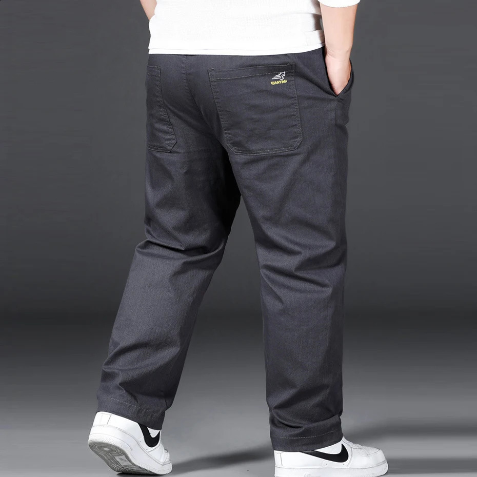 Plus Size 12XL Pants Men Casual Trousers Elastic Waist Straight Male Fashion Grey Black Big 10XL 241104