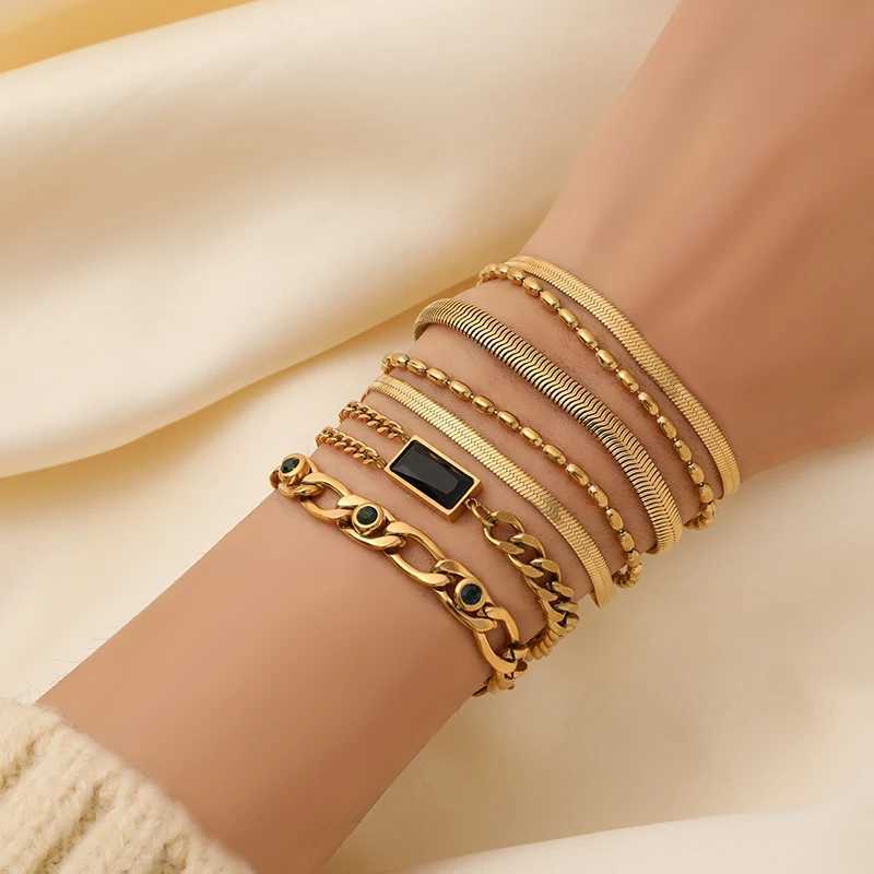 EILIECK 316L stainless steel Mtilayer wide bracelet suitable for fashionable new gold waterproof wristband jewelry gifts for girls X241106