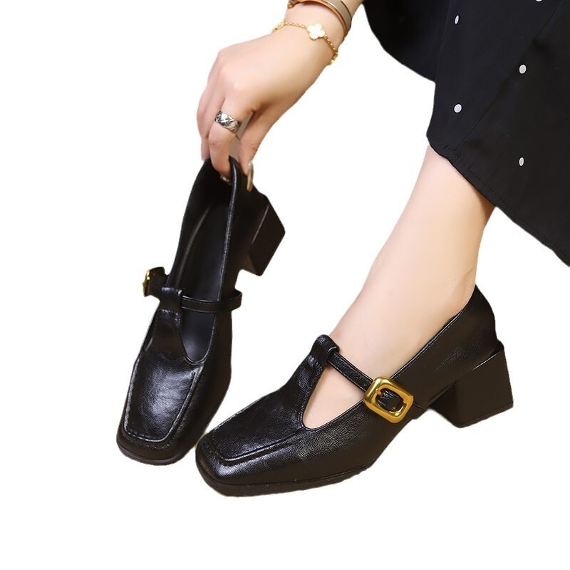 Fangtou Lefu Shoes, Single Shoes, Women's 2024 Autumn New Collection, Small Fragrant Style, Versatile Commuter, Thick Heel, Height Increasing Sma