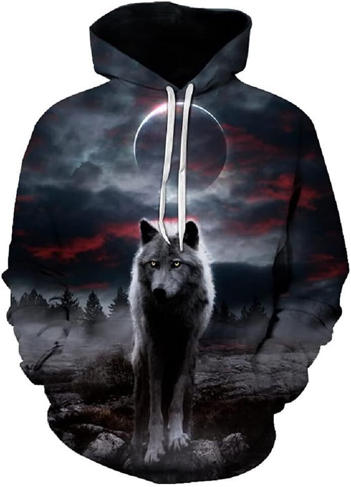 Hoodie for Mens Womens Boys Girls Fashion Hoodies Pullover Wolf 3D Printing Animal Graphic Sweatshirt Hoodie Graphic Fashionable and Warm cool