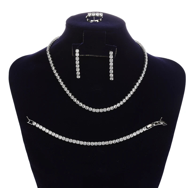 Jewelry Set Sparkling Transparent Elegant Necklace Bracelet Ring Earring Set Fashion BN8954 Retro Accessories 241106