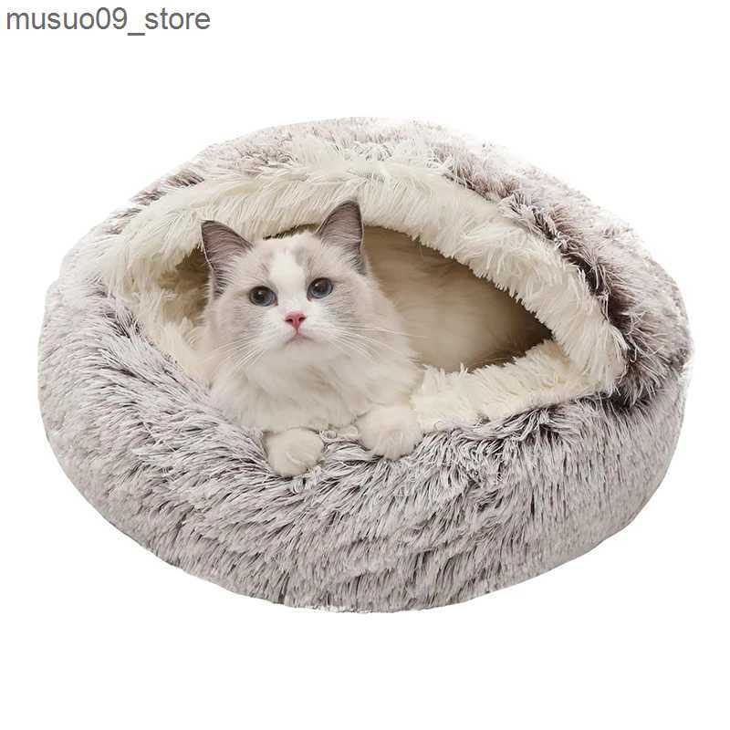 kennels pens Round plush dog cat bed puppy cat mat small house orthopedic dog bed fluffy dog house pet warm mat L240910