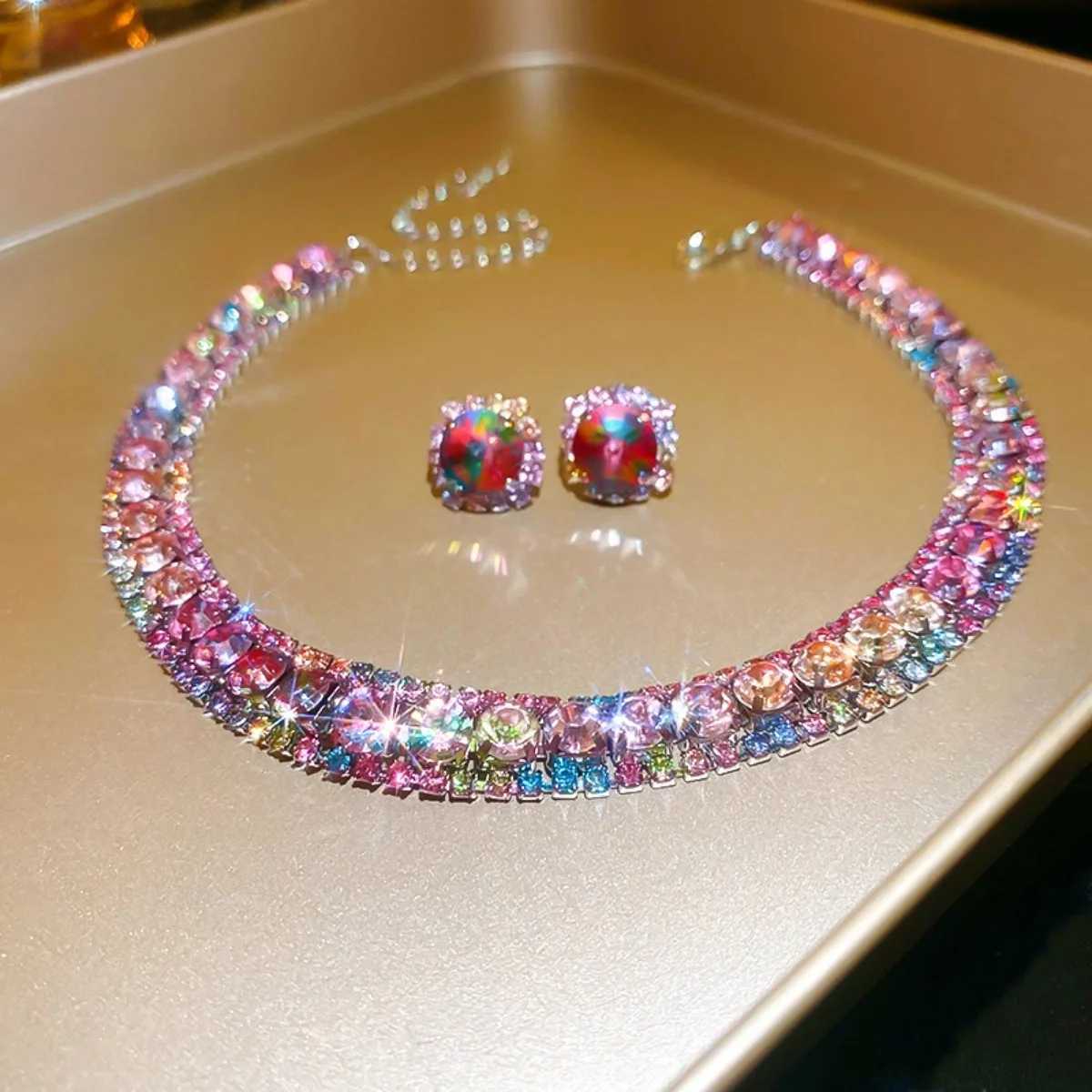 Jewelry Three Piece Set Korean Edition Accessories Fashion Crystal Zircon Personalized Customization Necklace Earrings Luxury Set X241106