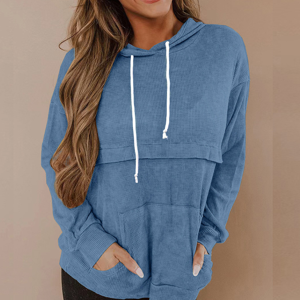 New Designer Autumn/Winter New Women's Waffle Hooded Long Sleeve Top Sportswear Fashion Hoodie