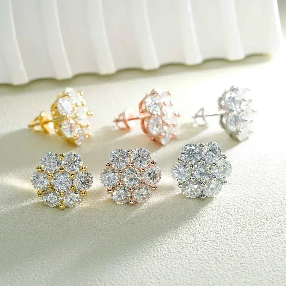FEOBUR 7ct 14 stone all silica female earrings 925 sterling silver flower shaped diamond earrings wedding jewelry 241106