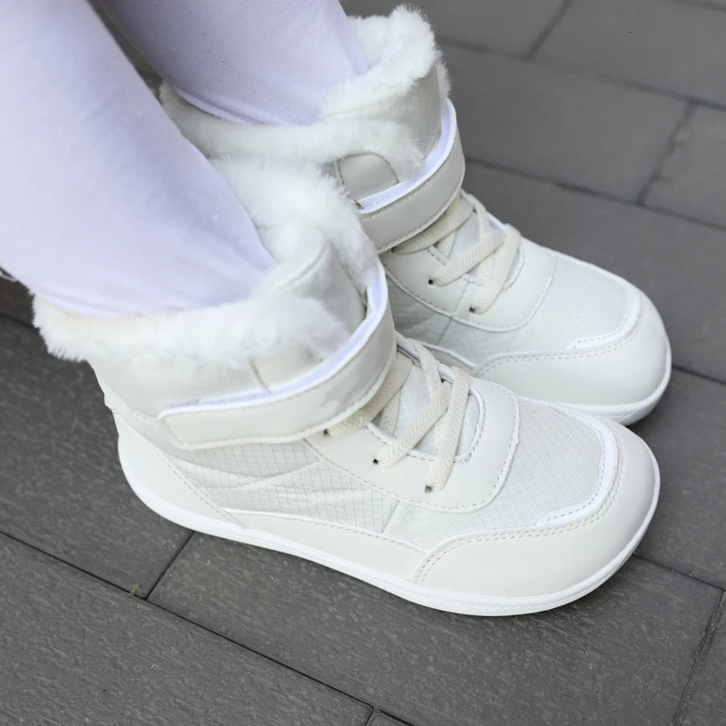 Childrens wide toe barefoot snow boots suitable for small/medium/large children thickened waterproof high-top cotton shoes 241106