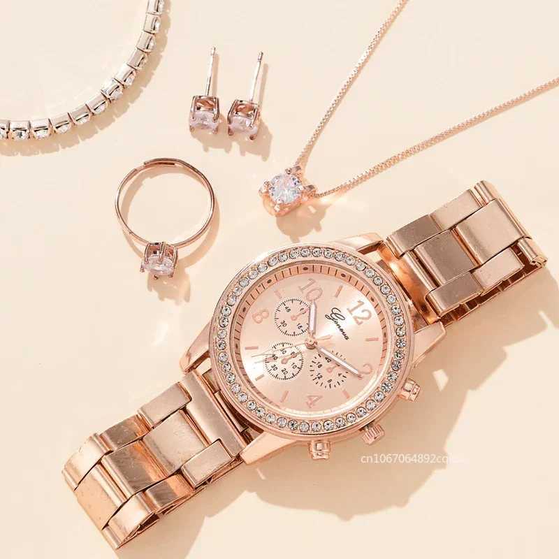 6-piece luxury watch necklace earrings rhinestone fashion watch Fem casual womens watch bracelet set watch X2411061