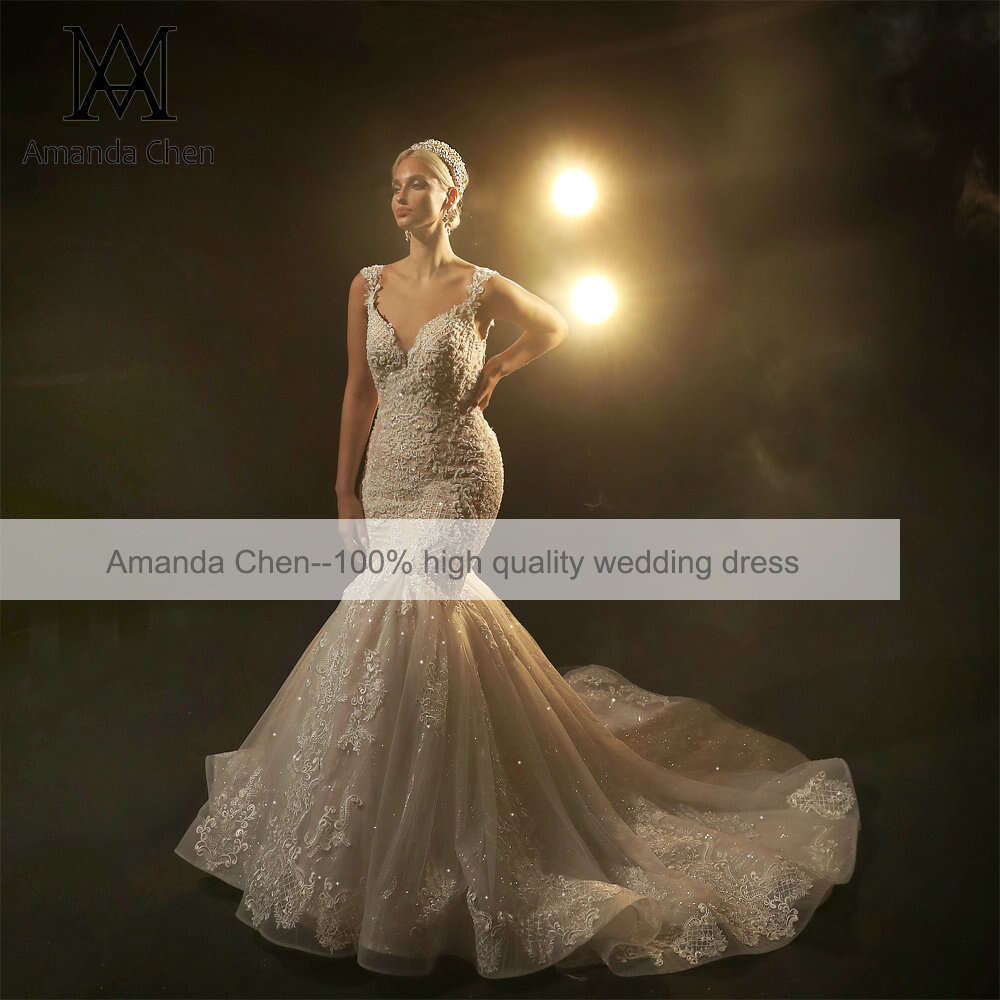 Champagne Lace Mermaid Wedding Dress