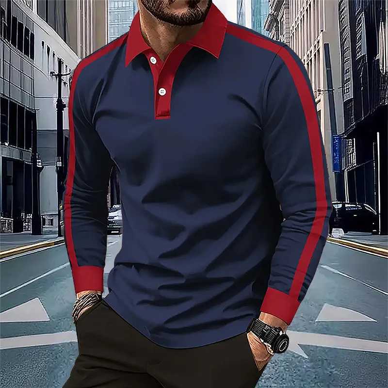 Mens long Sved shirt spring and autumn casual sports breathable top mens fashion patch work shirt W241106