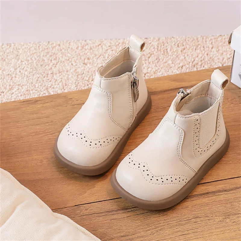 spring and summer womens shoes leather childrens ankle boots rubber soles baby shoes fashionable little girls boots 15-25 241106
