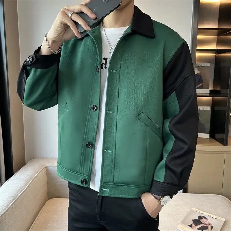 Pi Shuai Jacket Mens Highend Sense Explosive Street Retro Color Blocked Workwear Trend 2024 Spring and Autumn Lapel Top 241105