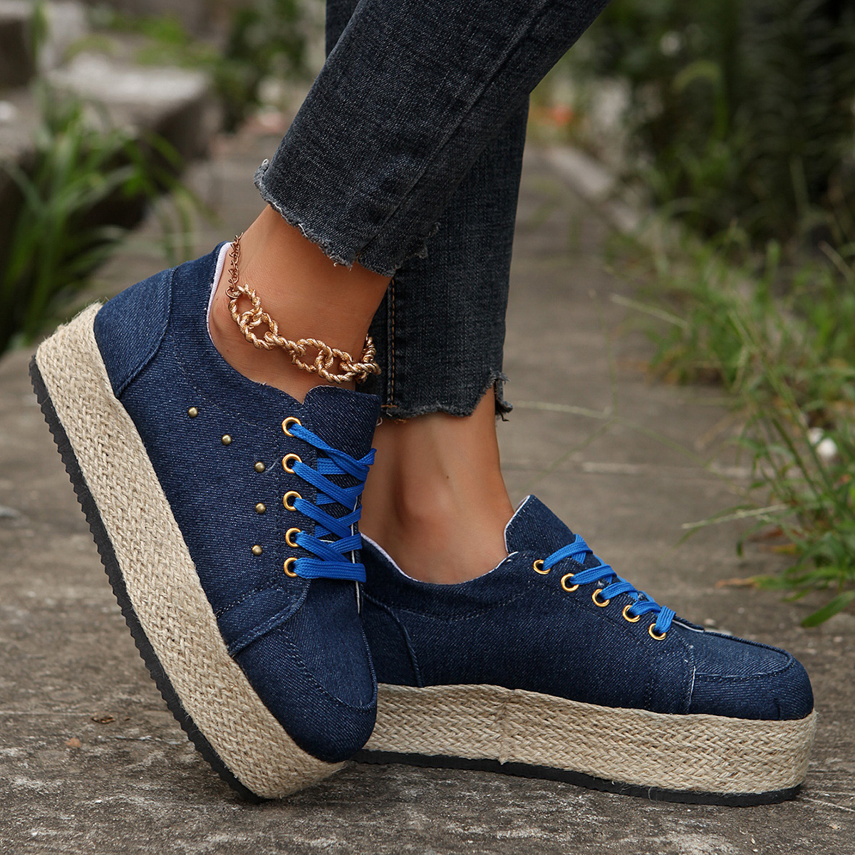 2024 Spring and Autumn New Large Front Strap Round Head Hemp Rope Casual Leopard Pattern Thick Bottom Women's Single Shoes 43