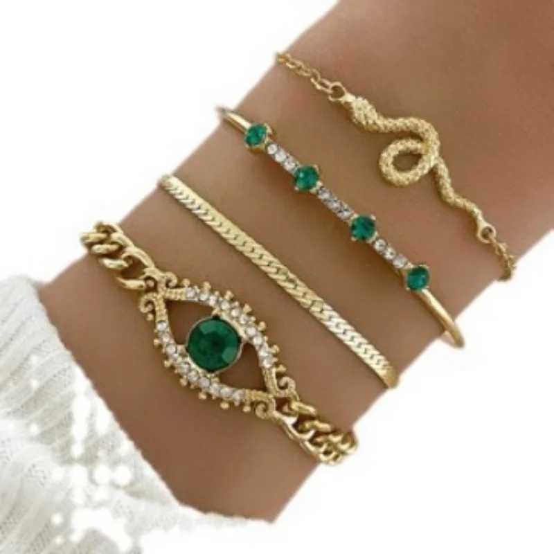 7 Simple Mtilayer Gold Green Water Diamond Bracelet Set Fahsion Serpentine Zircon Bracelet X241106