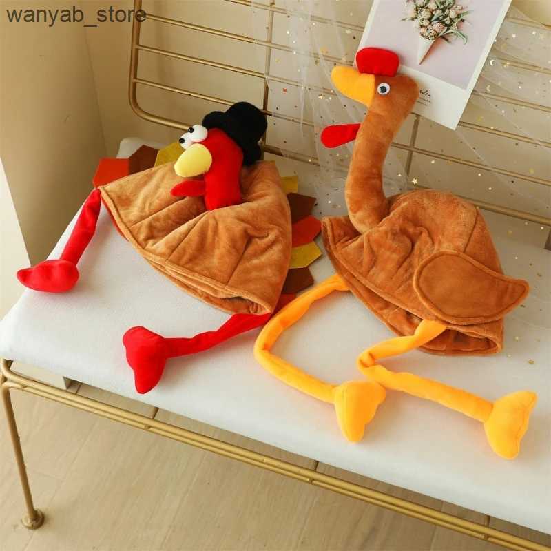 Wide Brim Hats Bucket Hats Plush Turkey Thanksgiving Turkey Hat Novelty Cooked Chicken Secret Santa Fancy Costume Dress Up Party Decoration L240910