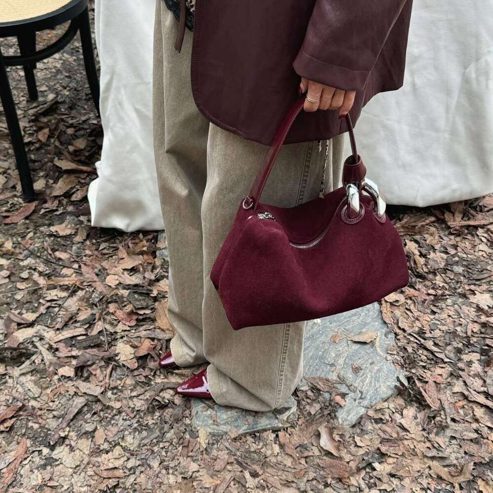 womens genuine leather, high-end feel, frosted suede handbag, commuting shoulder crossbody bag, niche design, 2024 new model best quality