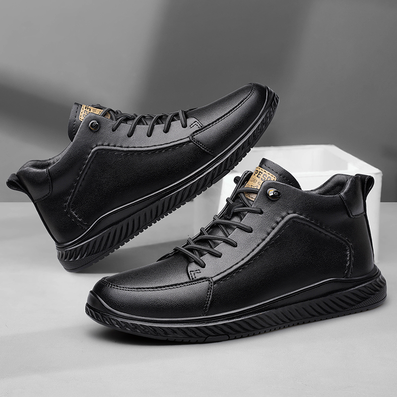 2025 New Men's Genuine Leather Snow Boots Winter Outdoor Designer Snow Cotton Thick Bottom Lace Anti Cold And Warm High Top Shoes Casual Leather 