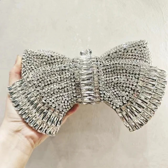 Womens Green/Silver/Purple/Pink/Blue Stone Bow Evening Bag Shining Womens Rhinestone Handbag Wedding Party Handbag Wallet 241031