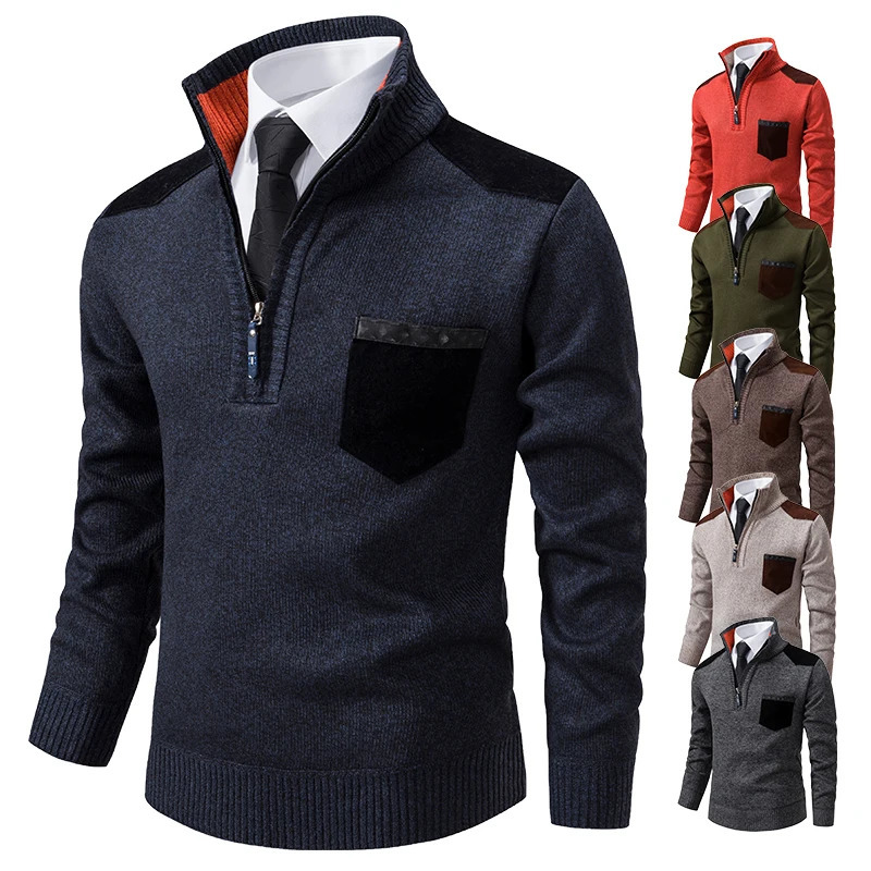 Pullover Men Sweater Cashmere Thick Polo Shirts Korean Half Zipper Cold Blouse Stand Collar Autumn Winter Outerwear Cloth 241106