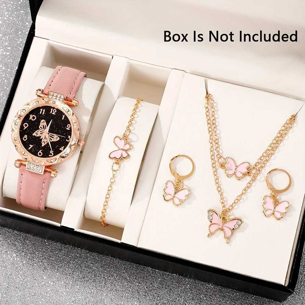Elegant 5-piece stone English watch set with faux leather strap and bracelet - the perfect gift X241106