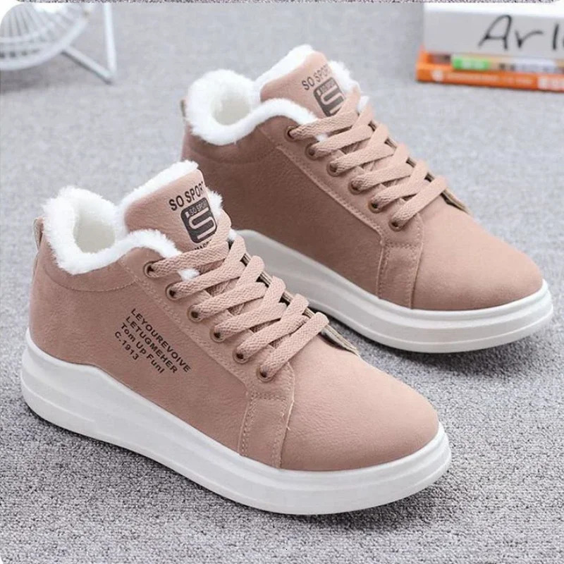 2025 Winter Women Ankle Boots Woman Warm Plush Vulcanized Casual Walking Sneakers Female Flats Lace-up Ladies Snow Shoes