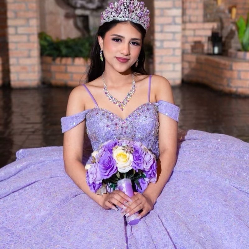 Mexico Lavender Off The Shoulder Ball Gown Quinceanera Dress For Girl Applique Lace Beaded Birthday Party Gowns Prom Dresses Sweet 16