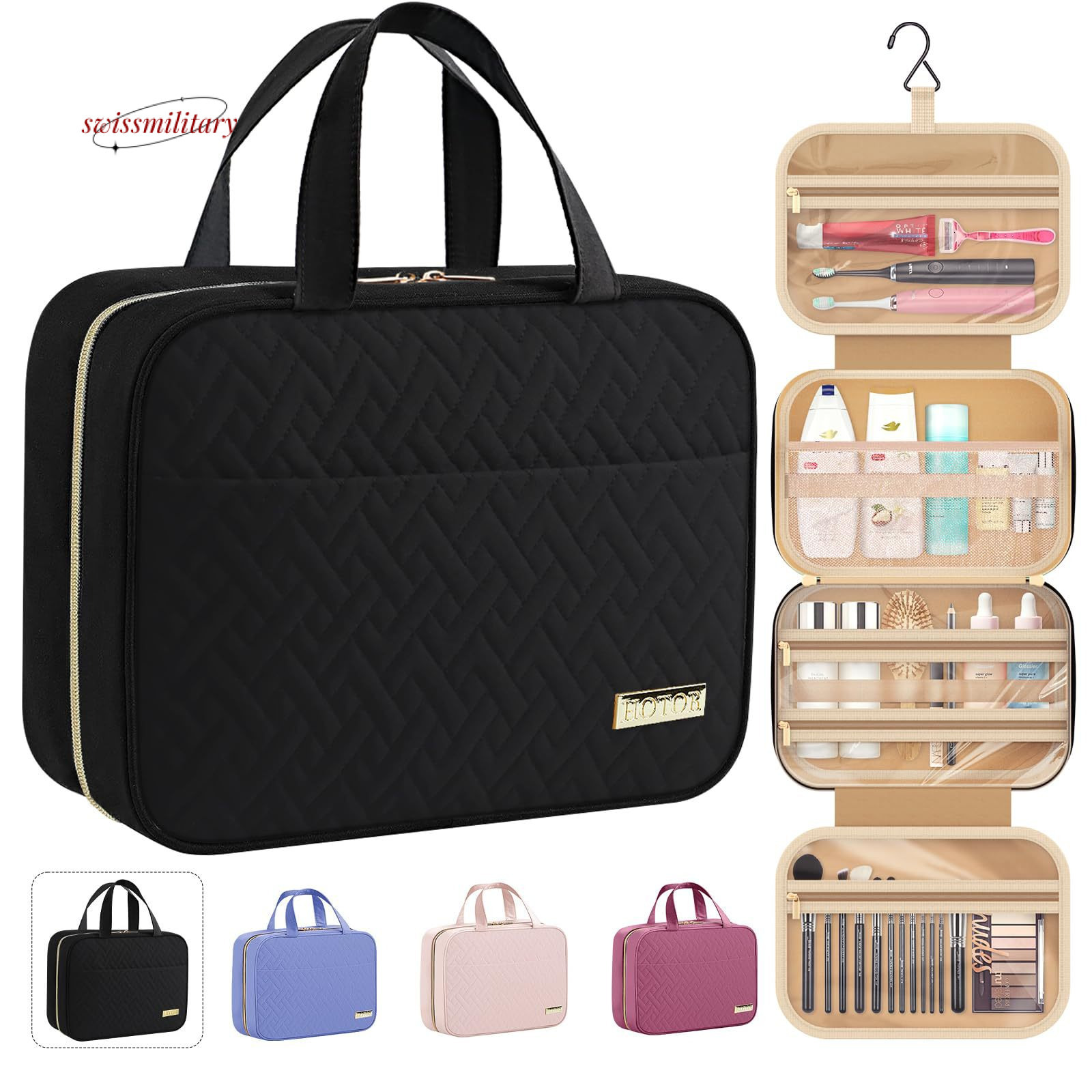 Professional bag with hooks, spacious makeup bag, travel toiletry set, fashionable #32 swissmilitary